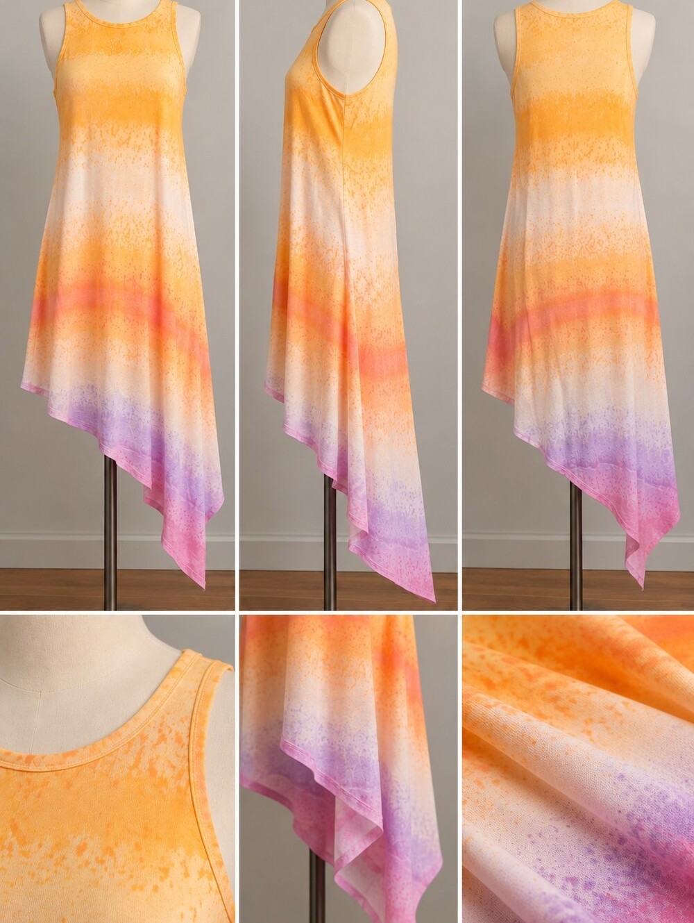 Apt. 9 Sleeveless Asymmetrical Ombre Maxi Dress in Orange, Pink & Purple